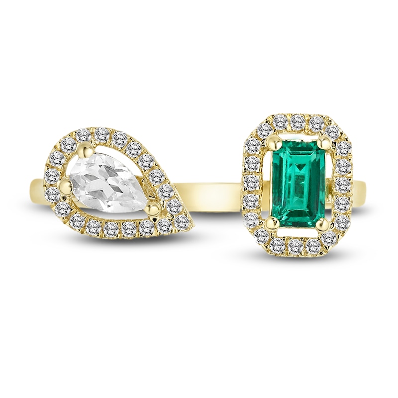 Main Image 2 of Lab-Created Emerald & White Lab-Created Sapphire Ring 10K Yellow Gold