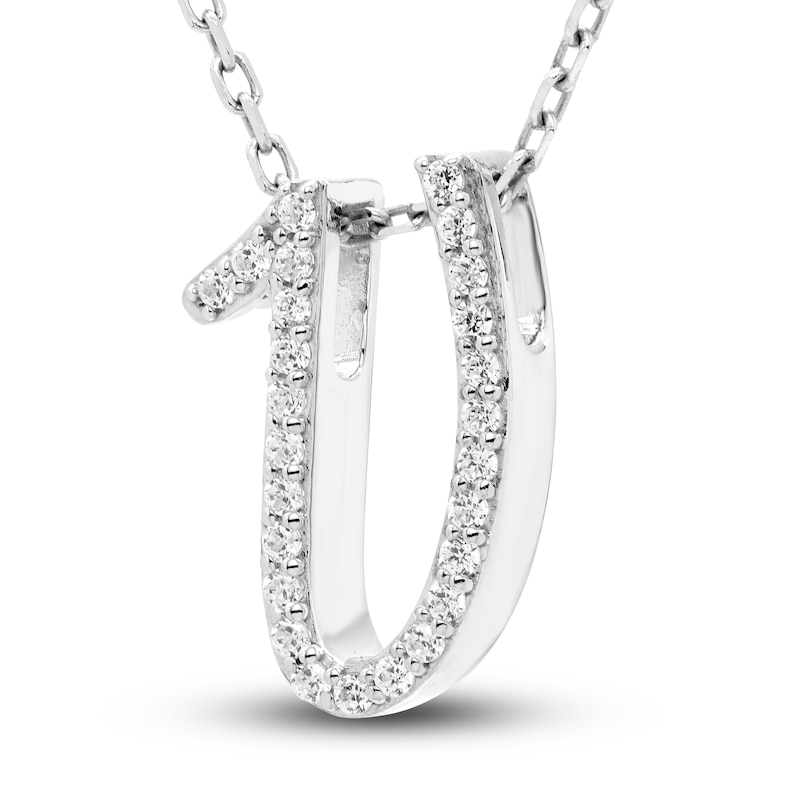 Main Image 2 of Diamond Initial V Pendant Necklace 1/10 ct tw Round 10K White Gold