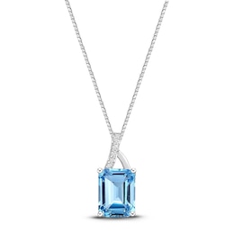 Natural Blue Topaz Pendant Necklace Diamond Accents Sterling Silver