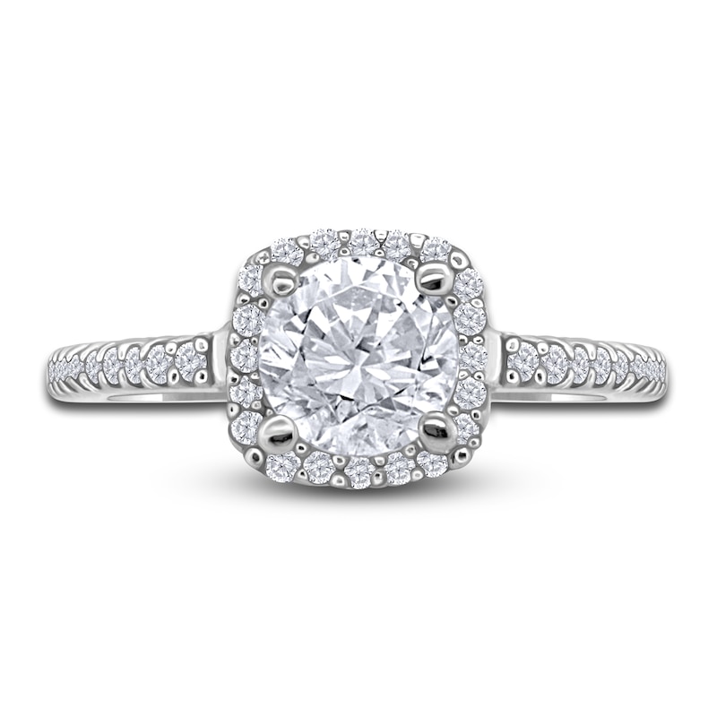 Main Image 1 of Diamond Halo Engagement Ring 1 ct tw Round 14K White Gold