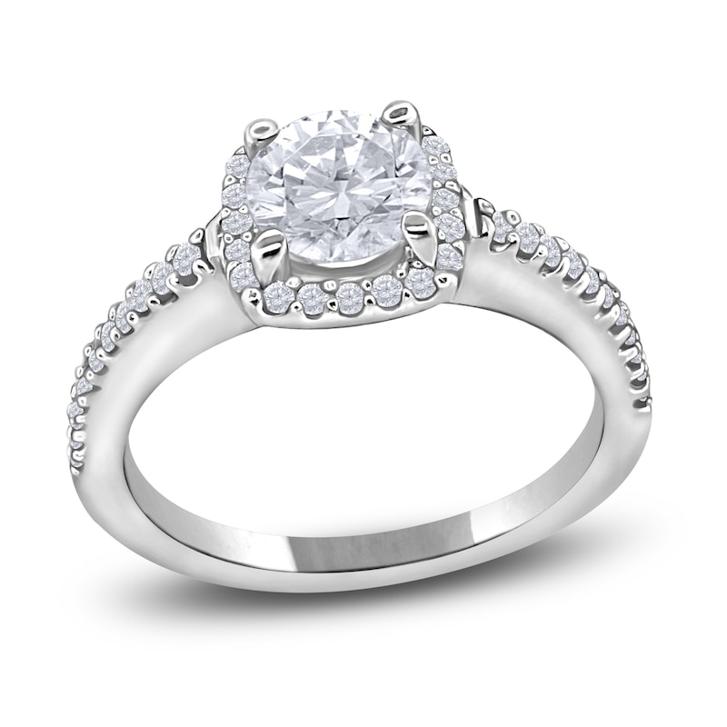 Main Image 3 of Diamond Halo Engagement Ring 1 ct tw Round 14K White Gold