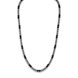 1933 by Esquire Men's Natural Hematite & Natural Onyx Necklace Sterling Silver 28&quot;