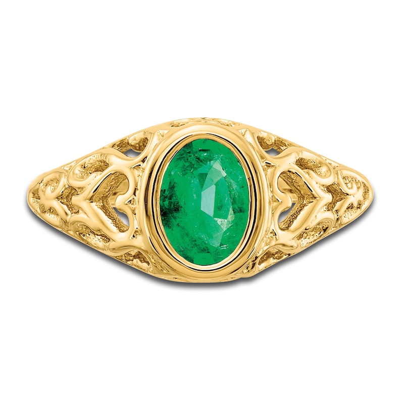 Main Image 3 of Natural Emerald Oval Bezel Ring 14K Yellow Gold