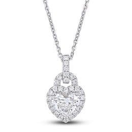 Diamond Heart Pendant Necklace 1-1/4 ct tw Round 14K White Gold 16&quot;