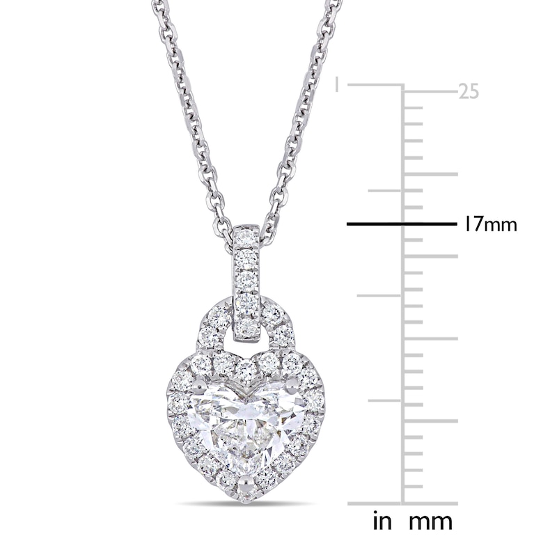 Diamond Heart Pendant Necklace 1-1/4 ct tw Round 14K White Gold 16"