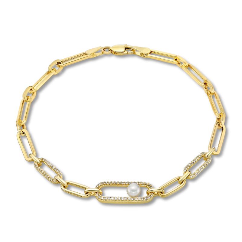 Main Image 1 of Freshwater Cultured Pearl Clip Bracelet 1/4 ct tw Diamonds 14K Yellow Gold 7.25&quot;