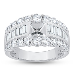 Diamond Engagement Ring Setting 2 ct tw Round/Baguette 18K White Gold