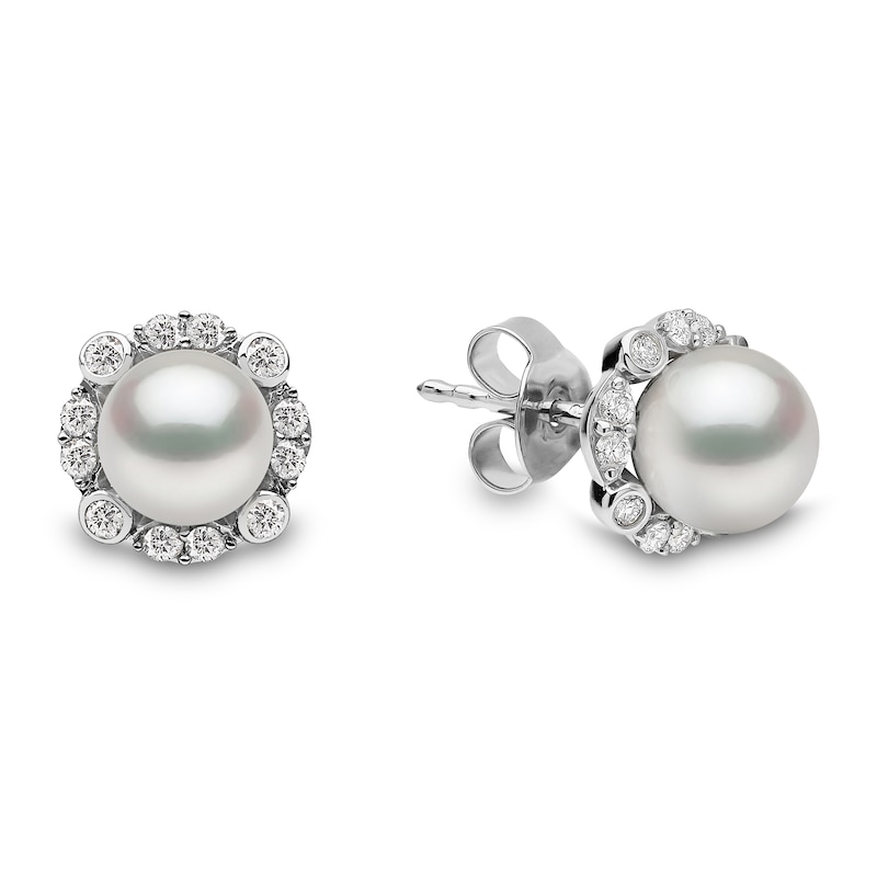 Main Image 3 of Yoko London Freshwater Cultured Pearl Stud Earrings 1/4 ct tw Diamonds 18K White Gold