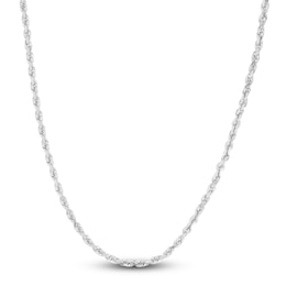 Solid Diamond-Cut Rope Chain Necklace 14K White Gold 18&quot; 2.5mm