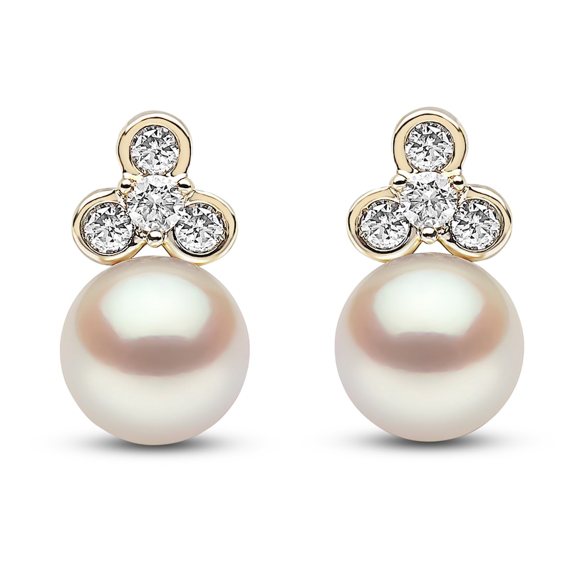 Main Image 1 of Yoko London Freshwater Cultured Pearl Earrings 1/6 ct tw Diamonds 18K Yellow Gold