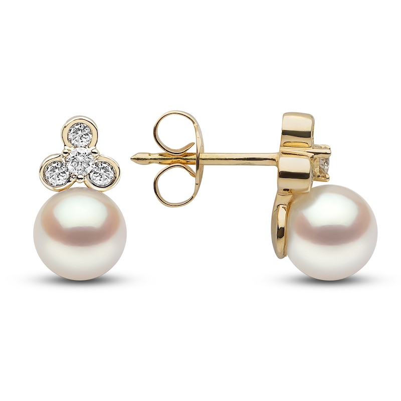 Main Image 2 of Yoko London Freshwater Cultured Pearl Earrings 1/6 ct tw Diamonds 18K Yellow Gold