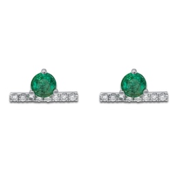 Natural Emerald & Diamond Earrings 1/15 ct tw 14K White Gold