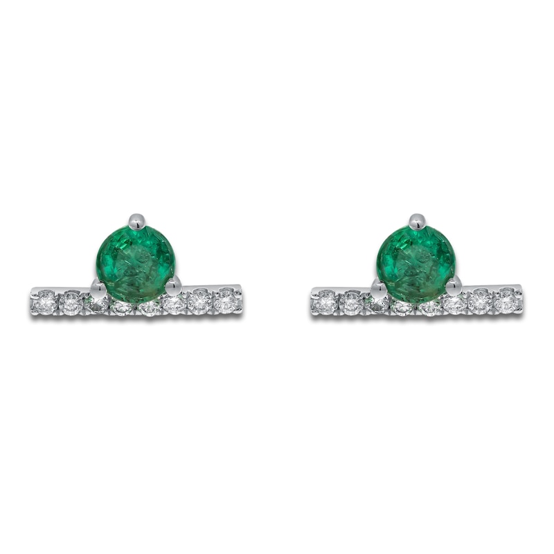 Main Image 1 of Natural Emerald & Diamond Earrings 1/15 ct tw 14K White Gold