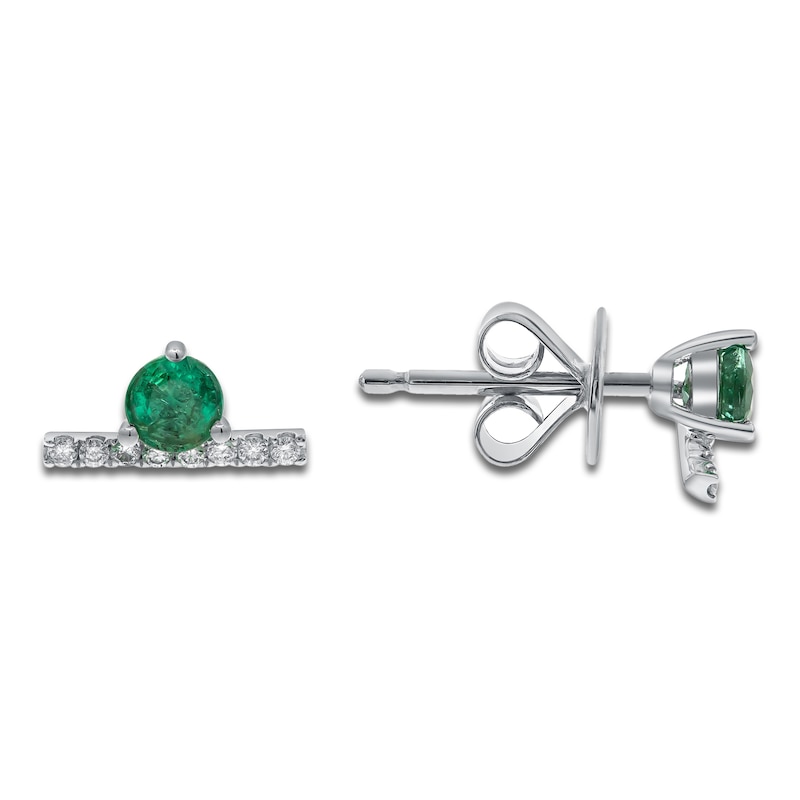 Main Image 2 of Natural Emerald & Diamond Earrings 1/15 ct tw 14K White Gold