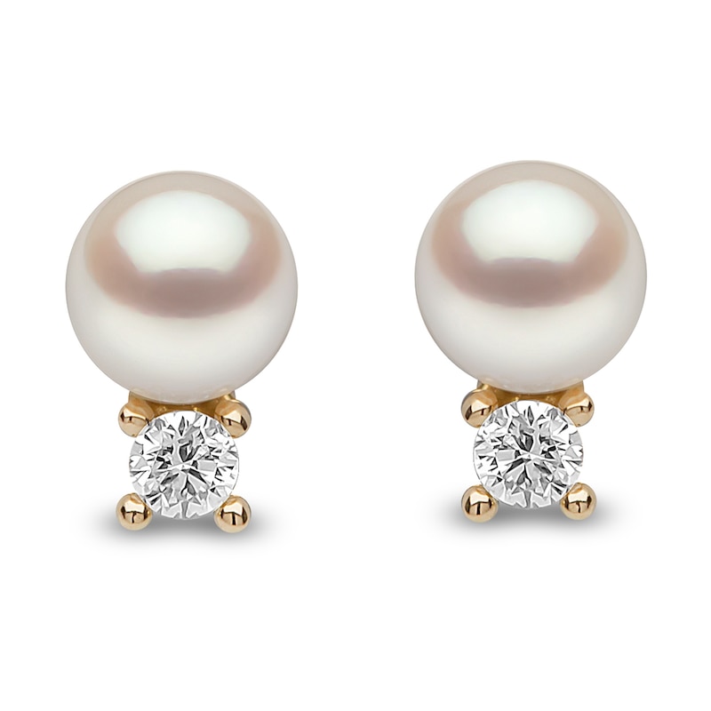 Main Image 1 of Yoko London Freshwater Cultured Pearl Earrings 1/20 ct tw Diamonds 18K Yellow Gold