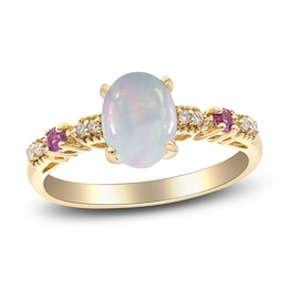 Natural Opal, Natural Pink Sapphire & Diamond Ring 1/20 ct tw 14K Yellow Gold