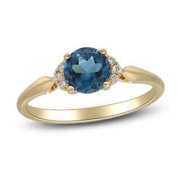 Natural London Blue Topaz & Diamond Engagement Ring 1/20 ct tw 14K Yellow Gold
