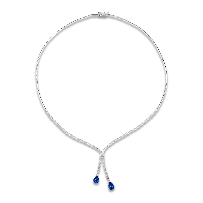 Main Image 1 of Le Vian Couture Pear-Shaped Natural Blue Sapphire Dangle Necklace 1-1/3 ct tw Diamonds 18K Vanilla Gold