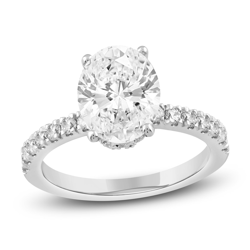 Oval-Cut Lab-Created Diamond Hidden Halo Engagement Ring 2-1/2 ct tw 14K White Gold