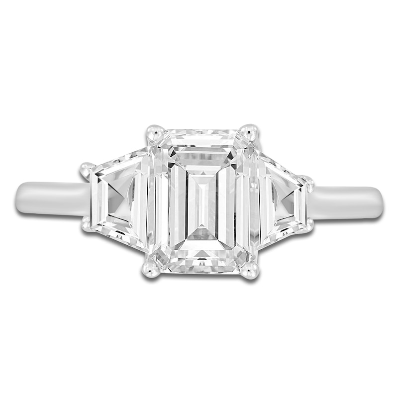 Main Image 3 of Lab-Created Diamond Emerald-Cut & Trapezoid-Cut Three-Stone Engagement Ring 2-3/4 ct tw 14K White Gold