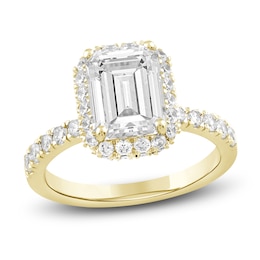 Lab-Created Emerald & Round Diamond Engagement Ring 4 ct tw 14K Yellow Gold