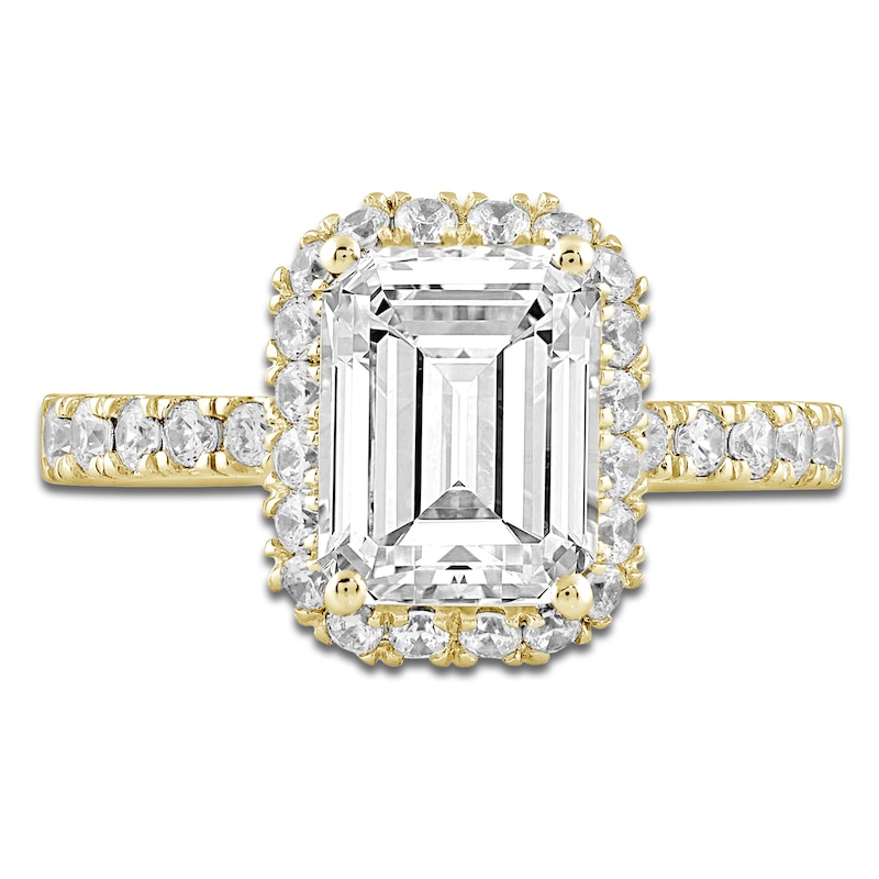 Lab-Created Emerald & Round Diamond Engagement Ring 4 ct tw 14K Yellow Gold