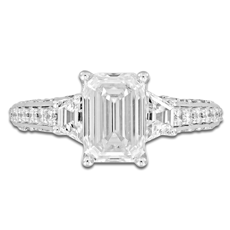 Lab-Created Diamond Emerald-Cut & Trapezoid-Cut Three-Stone Engagement Ring 3 ct tw 14K White Gold