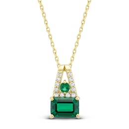 Multi-Shape Lab-Created Emerald & Diamond Drop Necklace 1/15 ct tw 10K Yellow Gold 18&quot;