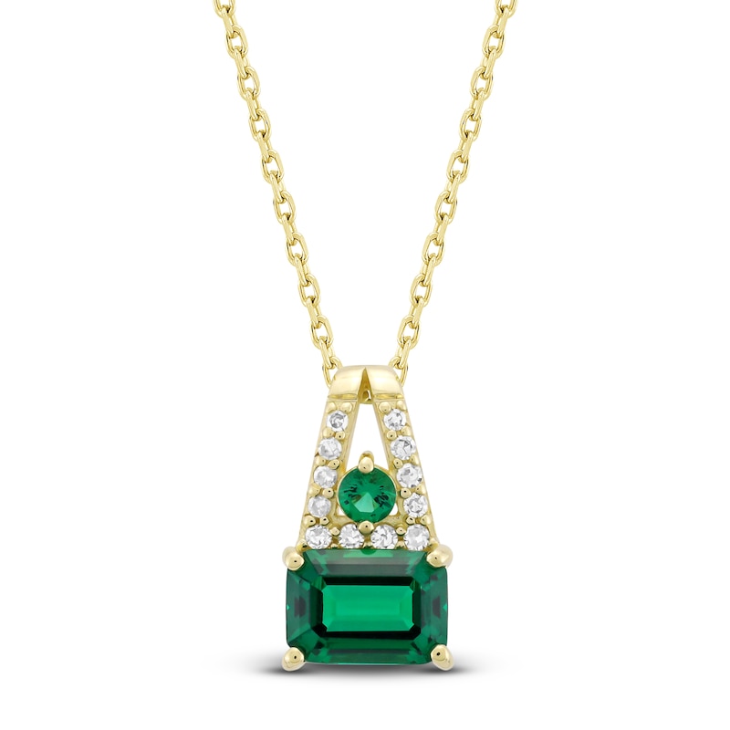 Multi-Shape Lab-Created Emerald & Diamond Drop Necklace 1/15 ct tw 10K Yellow Gold 18"