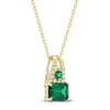 Thumbnail Image 1 of Multi-Shape Lab-Created Emerald & Diamond Drop Necklace 1/15 ct tw 10K Yellow Gold 18"