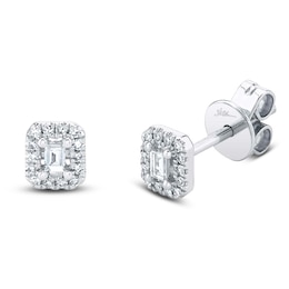 Shy Creation Baguette-Cut Diamond Halo Stud Earrings 1/10 ct tw 14K White Gold SC55012154