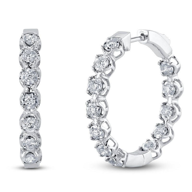 Main Image 1 of Shy Creation Diamond Inside-Out Hoop Earrings 1/2 ct tw 14K White Gold SC55024610D1.00