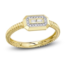 Shy Creation Baguette & Round-Cut Diamond Octagon Frame Ring 1/15 ct tw 14K Yellow Gold SC55027173RD