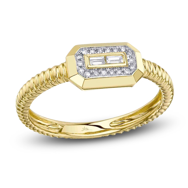 Main Image 1 of Shy Creation Baguette & Round-Cut Diamond Octagon Frame Ring 1/15 ct tw 14K Yellow Gold SC55027173RD