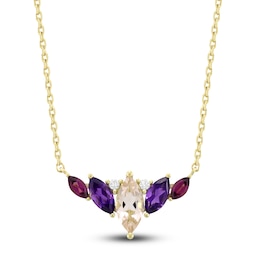 Marquise-Cut Natural Morganite, Amethyst, Rhodolite Garnet & Diamond Accent Necklace 14K Yellow Gold 18&quot;