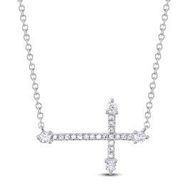 Shy Creation Diamond Sideways Cross Necklace 1/6 ct tw 14K White Gold 18&quot; SC55020905V3