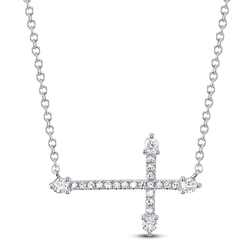 Main Image 1 of Shy Creation Diamond Sideways Cross Necklace 1/6 ct tw 14K White Gold 18&quot; SC55020905V3