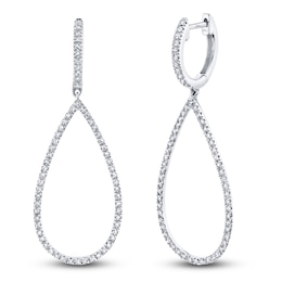 Shy Creation Diamond Teardrop Dangle Hoop Earrings 1/3 ct tw 14K White Gold SC22003282V2