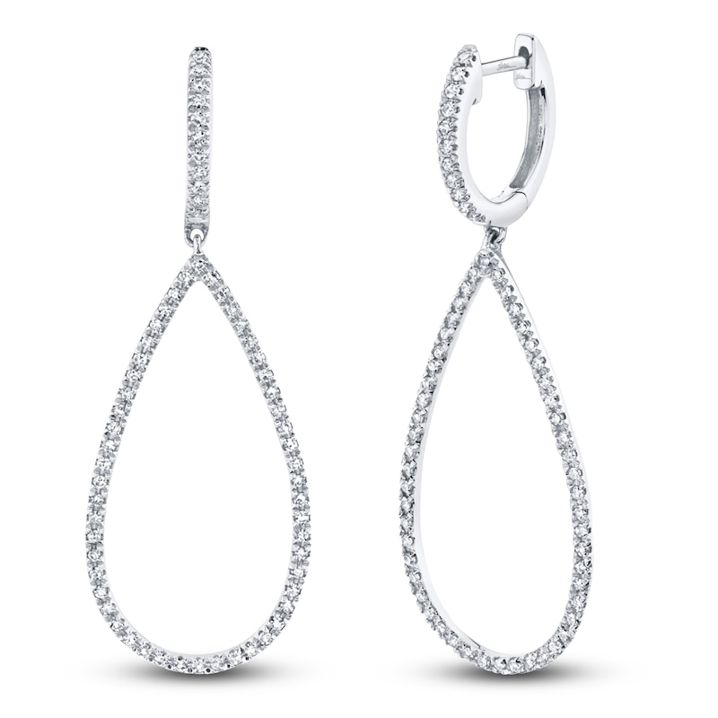 Main Image 1 of Shy Creation Diamond Teardrop Dangle Hoop Earrings 1/3 ct tw 14K White Gold SC22003282V2