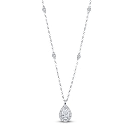 Shy Creation Pear-Shaped Diamond Halo Necklace 1/2 ct tw 14K White Gold 18&quot; SC22009024