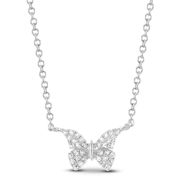 Shy Creation Diamond Butterfly Necklace 1/20 ct tw 14K White Gold 18&quot; SC55024049V2