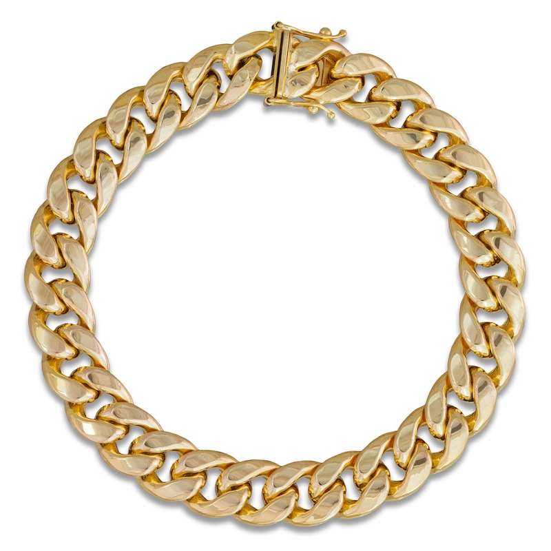 Main Image 1 of Semi-Solid Cuban Curb Chain Bracelet 11.3mm 14K Yellow Gold 8.5&quot;