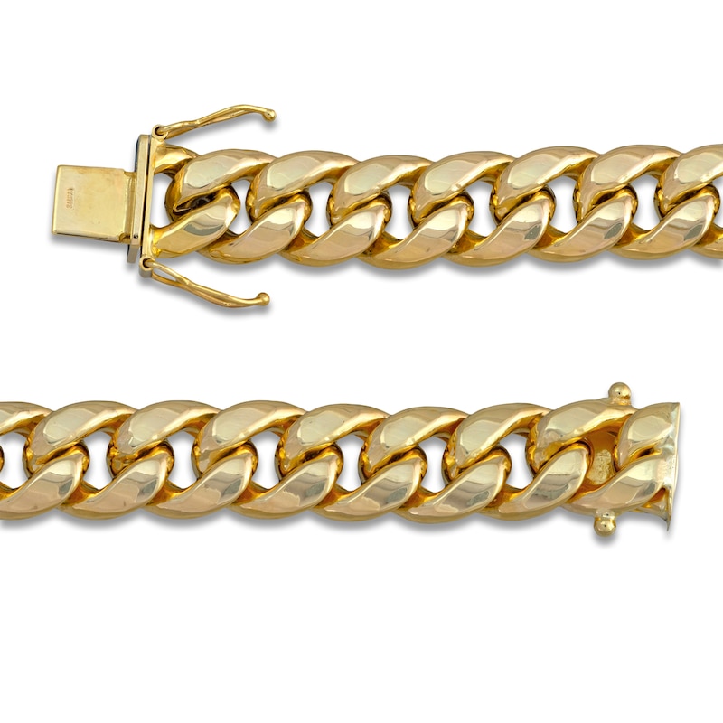 Main Image 2 of Semi-Solid Cuban Curb Chain Bracelet 11.3mm 14K Yellow Gold 8.5&quot;