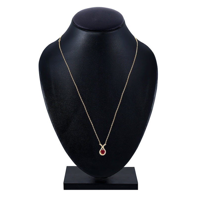 Main Image 3 of Round-Cut Natural Ruby & Diamond Necklace 1/10 ct tw 14K Yellow Gold 18&quot;