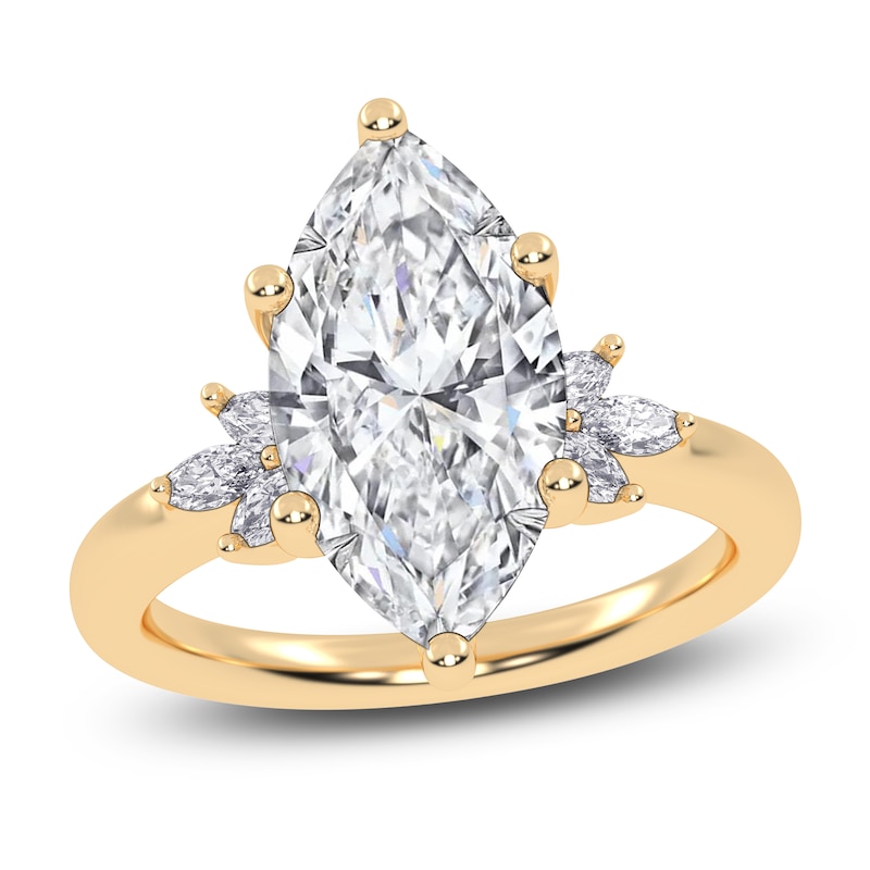 Main Image 1 of Marquise-Cut Lab-Created Diamond Engagement Ring 3-1/6 ct tw 14K Yellow Gold