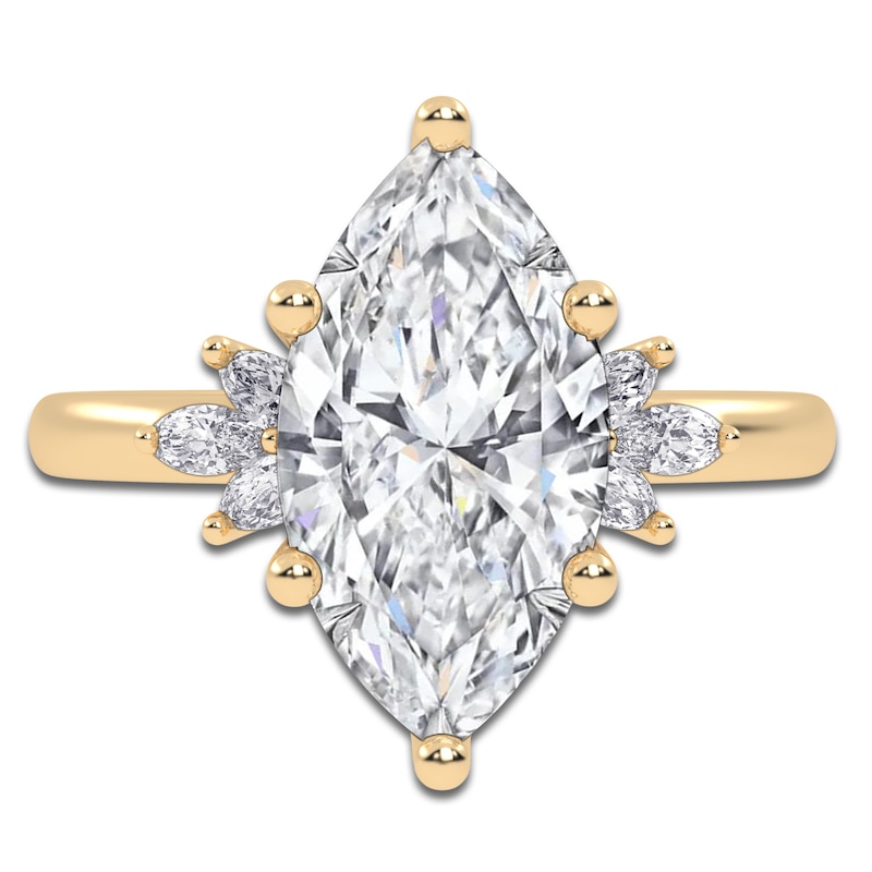 Main Image 3 of Marquise-Cut Lab-Created Diamond Engagement Ring 3-1/6 ct tw 14K Yellow Gold