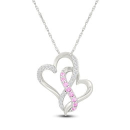 Pink & White Lab-Created Sapphire Entwined Hearts Infinity Necklace Sterling Silver 18&quot;