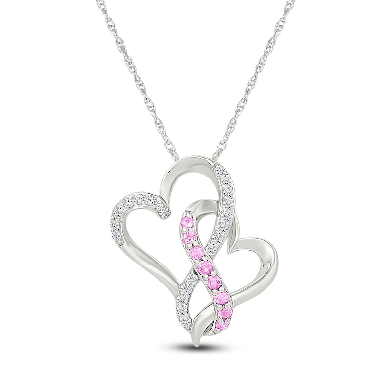 Main Image 1 of Pink & White Lab-Created Sapphire Entwined Hearts Infinity Necklace Sterling Silver 18&quot;