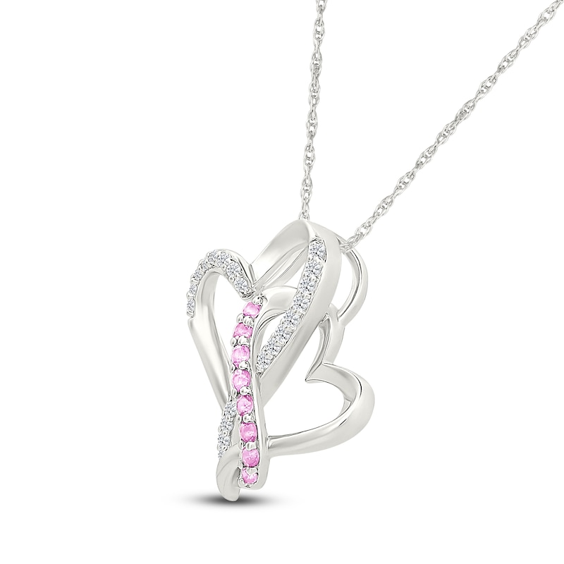 Main Image 2 of Pink & White Lab-Created Sapphire Entwined Hearts Infinity Necklace Sterling Silver 18&quot;