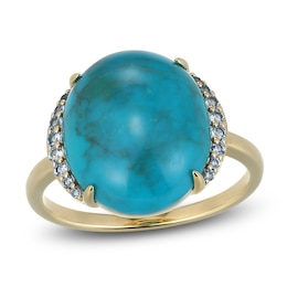 Oval-Cut Natural Turquoise & Blue Topaz Ring 14K Yellow Gold